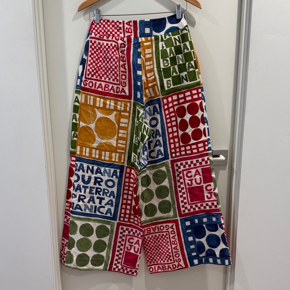 Anthropologie Colorblock Wide Leg Pants — Green, Blue, Red, Mustard & Cream - Picture 3 of 4